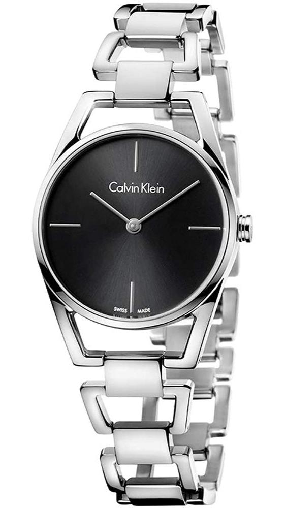 Calvin Klein Dainty Black Dial Silver Steel Strap Watch for Women - K7L23141