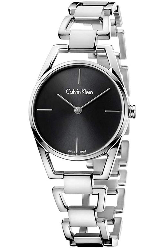 Calvin Klein Dainty Black Dial Silver Steel Strap Watch for Women - K7L23141