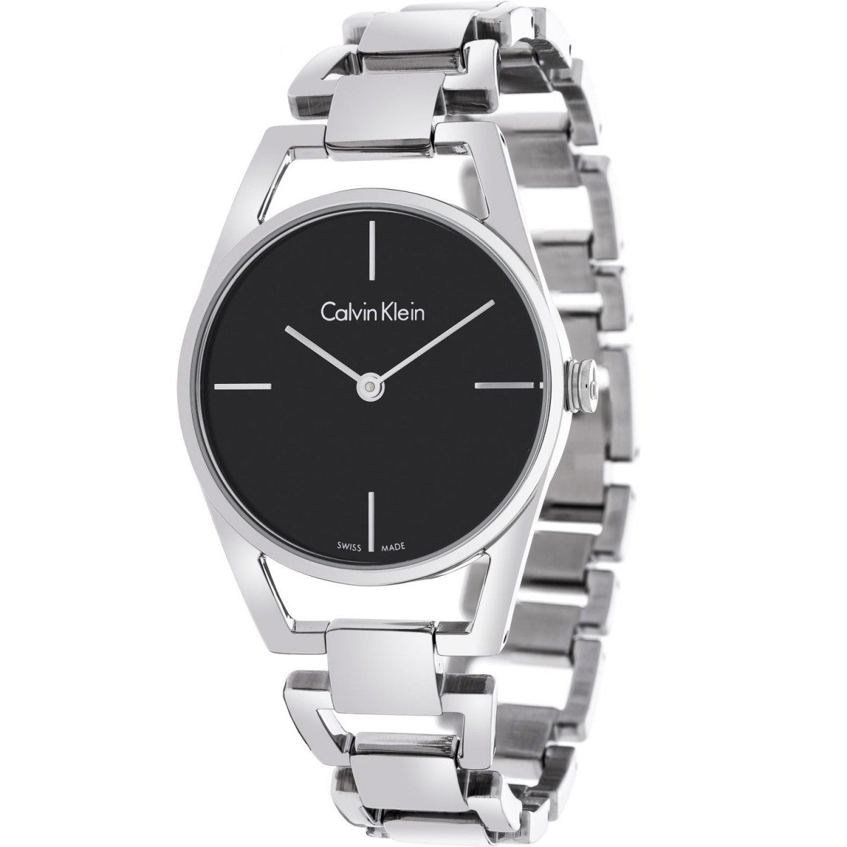 Calvin Klein Dainty Black Dial Silver Steel Strap Watch for Women - K7L23141