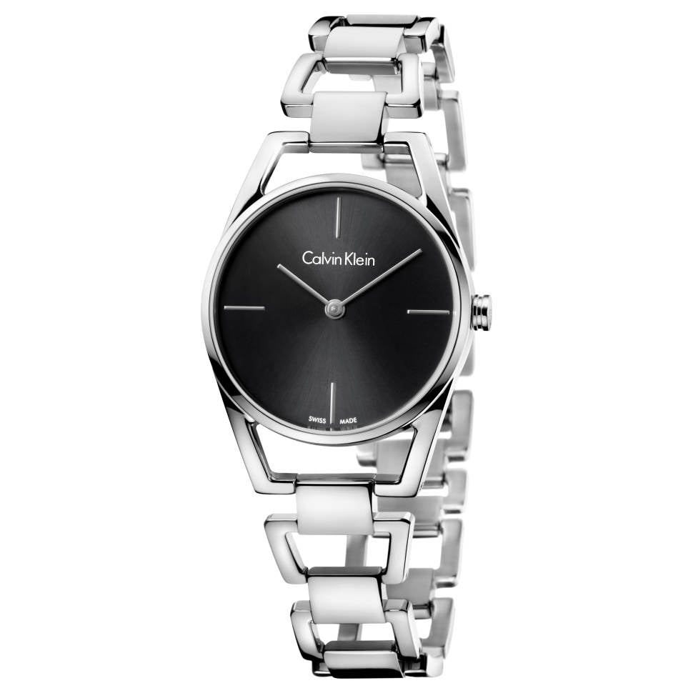 Calvin Klein Dainty Black Dial Silver Steel Strap Watch for Women - K7L23141