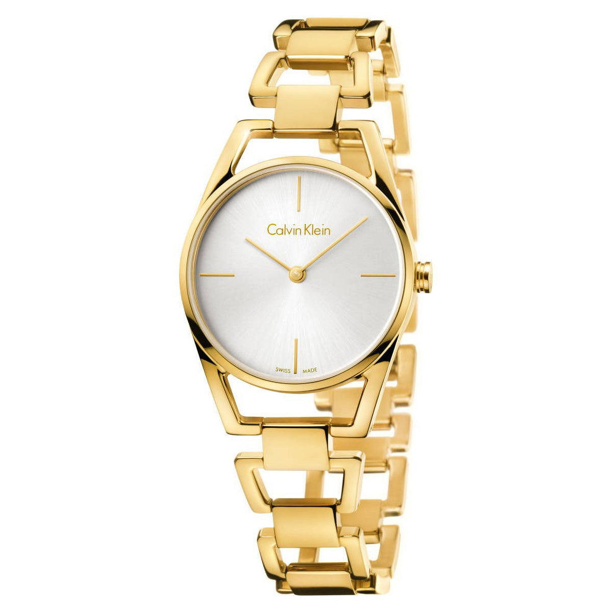 Calvin Klein Stately Silver Dial Gold Steel Strap Watch for Women - K3G23526