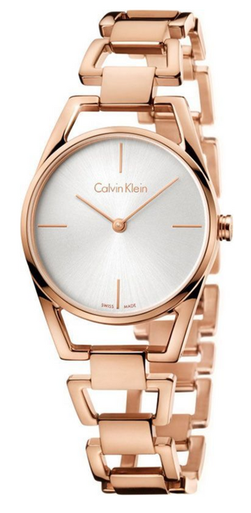 Calvin Klein Stately White Dial Rose Gold Steel Strap Watch for Women - K3G23626