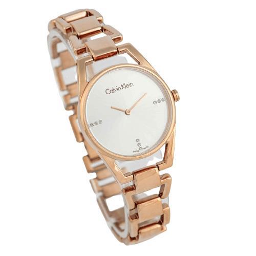 Calvin Klein Dainty Diamonds Silver Dial Rose Gold Steel Strap Watch for Women - K7L2364T