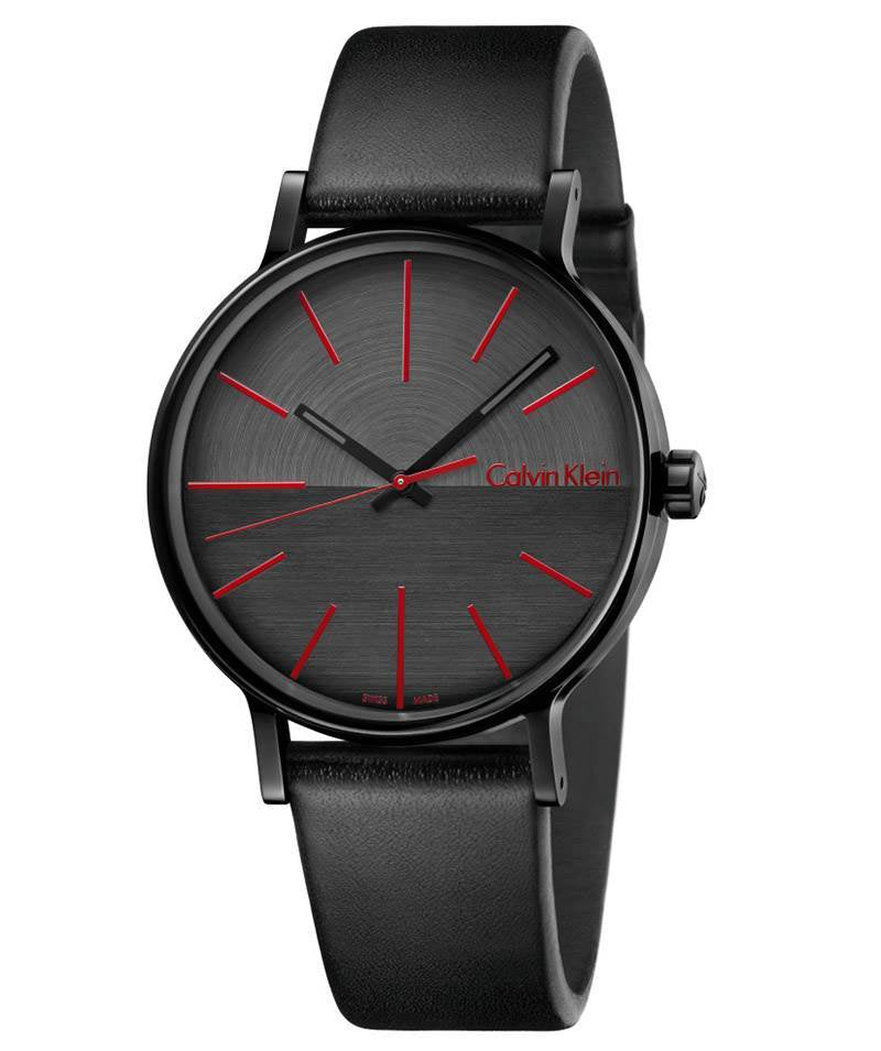 Calvin Klein Boost Black Dial Black Leather Strap Watch for Men - K7Y214CY