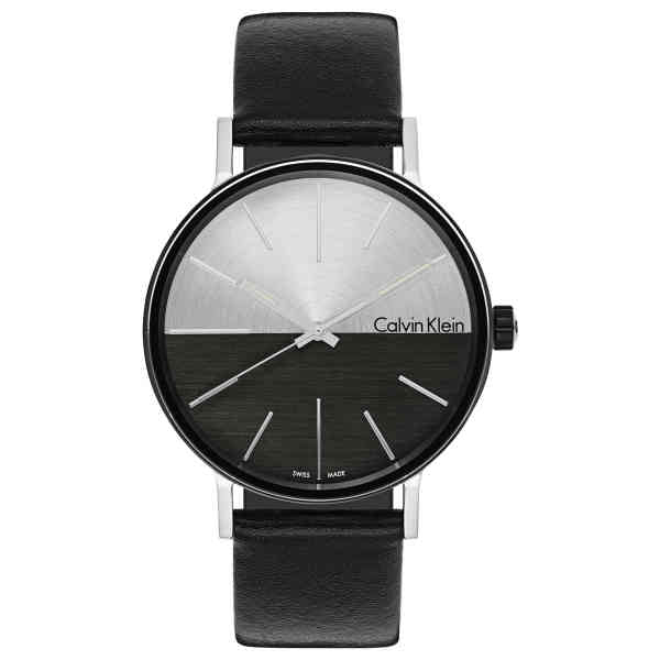 Calvin Klein Boost White Black Dial Black Leather Strap Watch for Men - K7Y21CCX