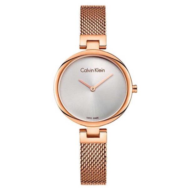 Calvin Klein Authentic Silver Dial Rose Gold Mesh Bracelet Watch for Women - K8G23626