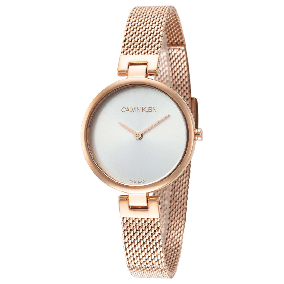 Calvin Klein Authentic Silver Dial Rose Gold Mesh Bracelet Watch for Women - K8G23626