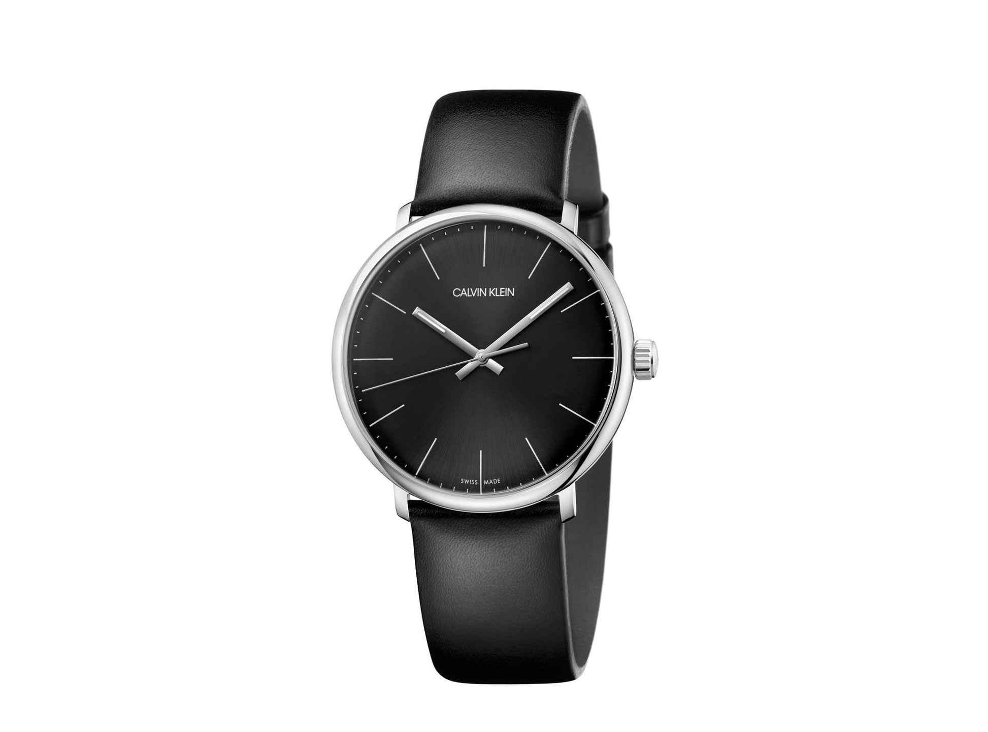 Calvin Klein High Noon Quartz Black Dial Black Leather Strap Watch for Men - K8M211C1