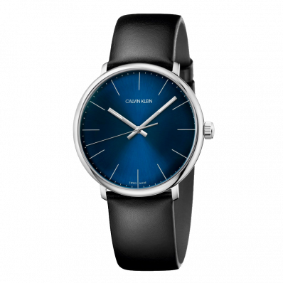 Calvin Klein High Noon Quartz Blue Dial Black Leather Strap Watch for Men - K8M211CN