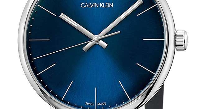 Calvin Klein High Noon Quartz Blue Dial Black Leather Strap Watch for Men - K8M211CN