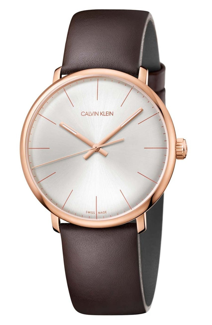 Calvin Klein High Noon Silver Dial Brown Leather Strap Watch for Men - K8M216G6