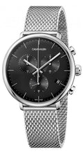 Calvin Klein High Noon Chronograph Black Dial Silver Mesh Bracelet Watch for Men - K8M27121