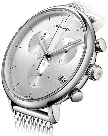 Calvin Klein High Noon Chronograph Silver Dial Silver Mesh Bracelet Watch for Men - K8M27126