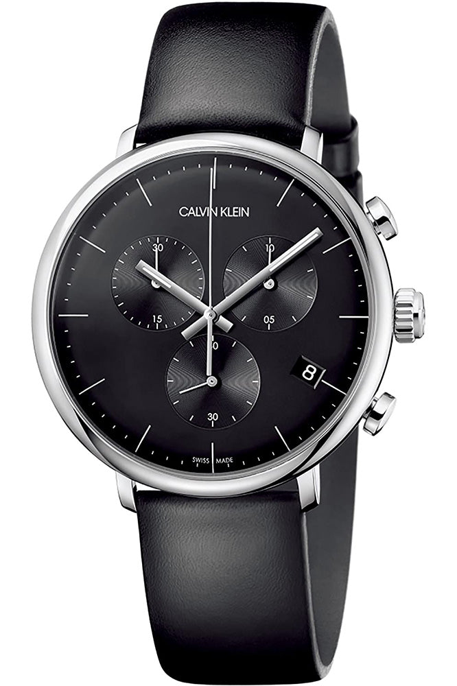 Calvin Klein High Noon Chronograph Black Dial Black Leather Strap Watch for Men - K8M271C1