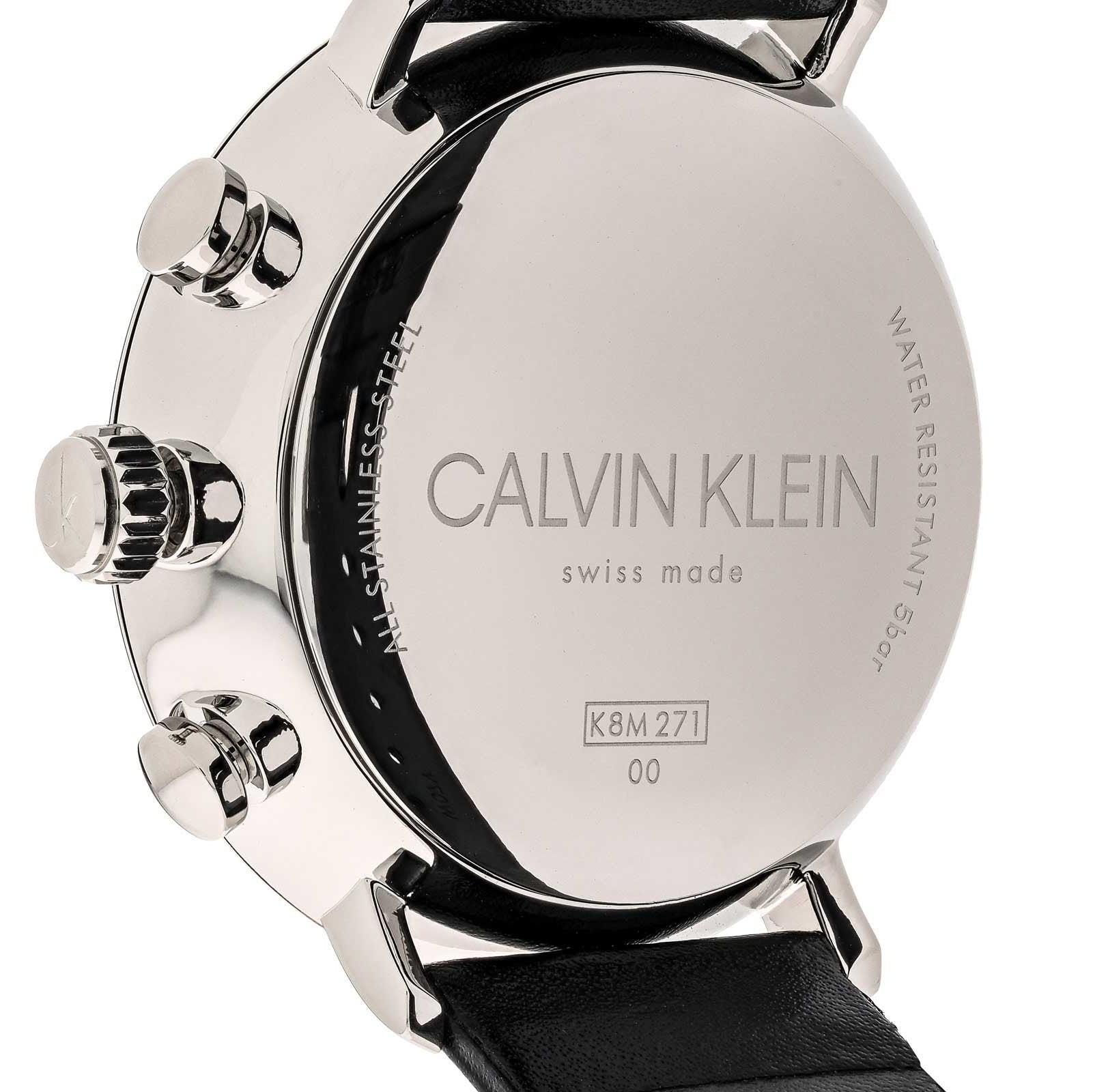 Calvin Klein High Noon Chronograph Black Dial Black Leather Strap Watch for Men - K8M271C1