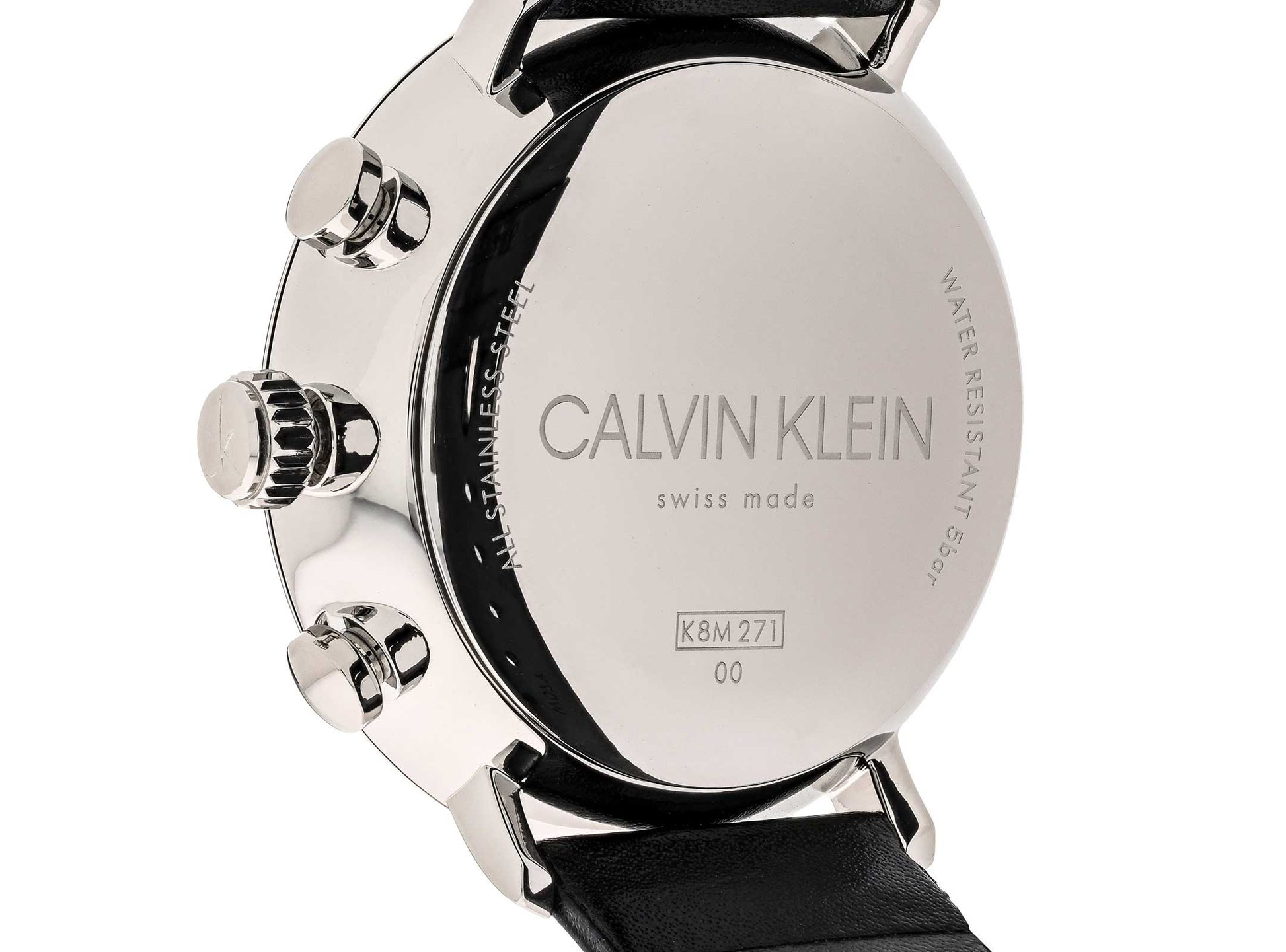 Calvin Klein High Noon Chronograph White Dial Black Leather Strap Watch for Men - K8M271C6