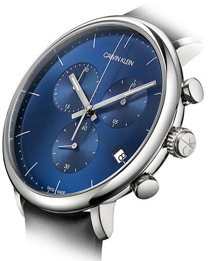 Calvin Klein High Noon Chronograph Blue Dial Black Leather Strap Watch for Men - K8M271CN