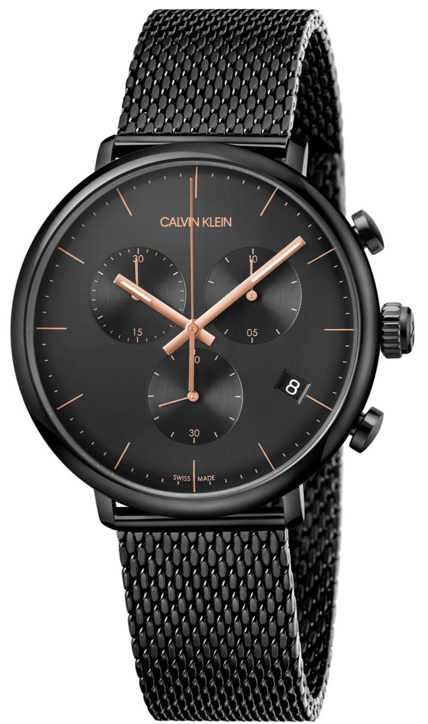 Calvin Klein High Noon Chronograph Black Dial Black Mesh Bracelet Watch for Women - K8M27421