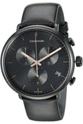 Calvin Klein High Noon Chronograph Black Dial Black Leather Strap Watch for Men - K8M274CB