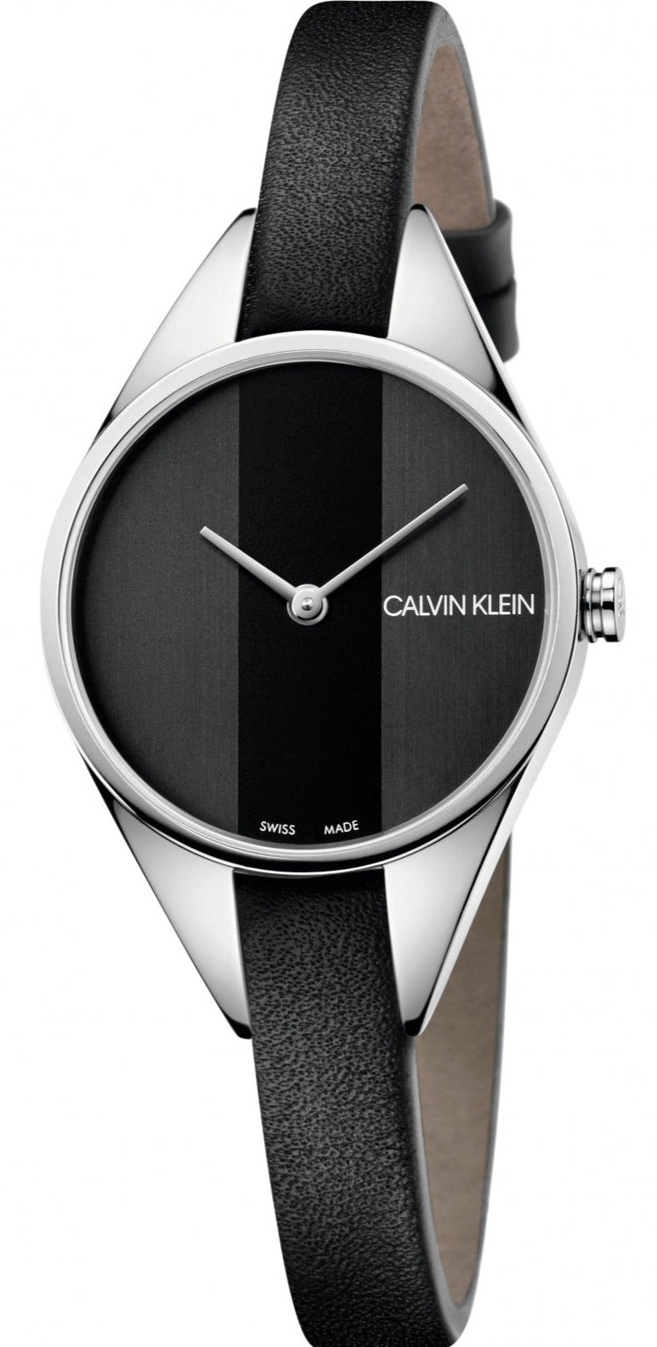 Calvin Klein Rebel Black Grey Dial Black Leather Strap Watch for Women - K8P231C1