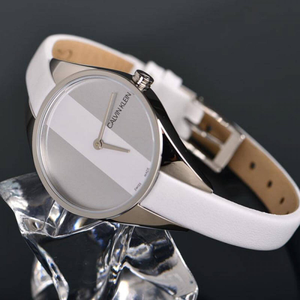 Calvin Klein Rebel White Dial White Leather Strap Watch for Women - K8P231L6