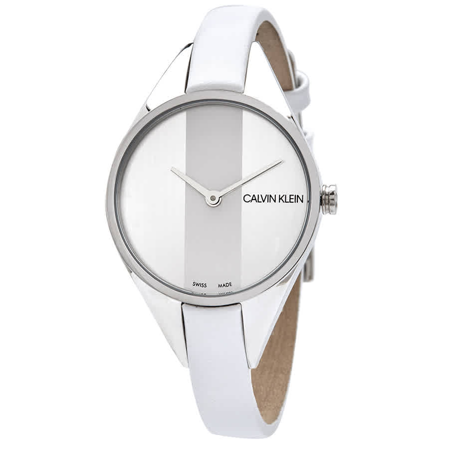 Calvin Klein Rebel White Dial White Leather Strap Watch for Women - K8P231L6