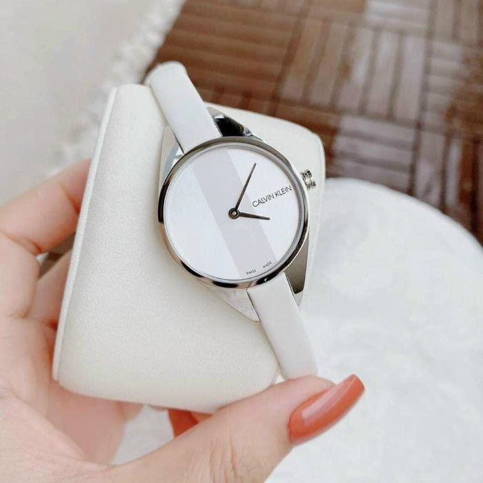 Calvin Klein Rebel White Dial White Leather Strap Watch for Women - K8P231L6