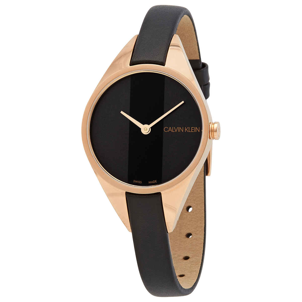 Calvin Klein Rebel Black Dial Black Leather Strap Watch for Women - K8P236C1