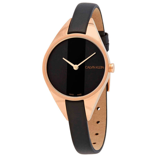 Calvin Klein Rebel Black Dial Black Leather Strap Watch for Women - K8P236C1