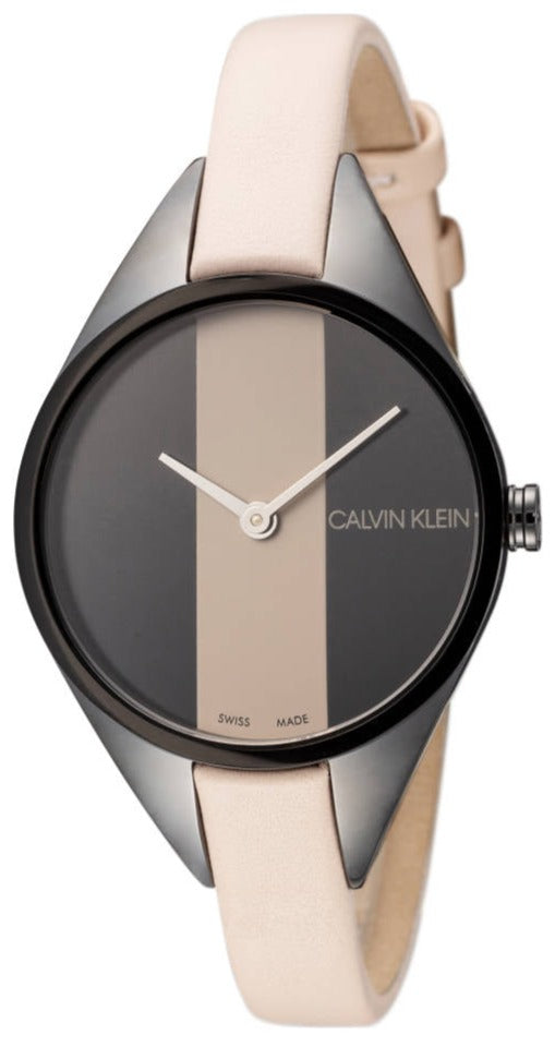 Calvin Klein Rebel Cream Black Dial Cream Leather Strap Watch for Women - K8P237X1