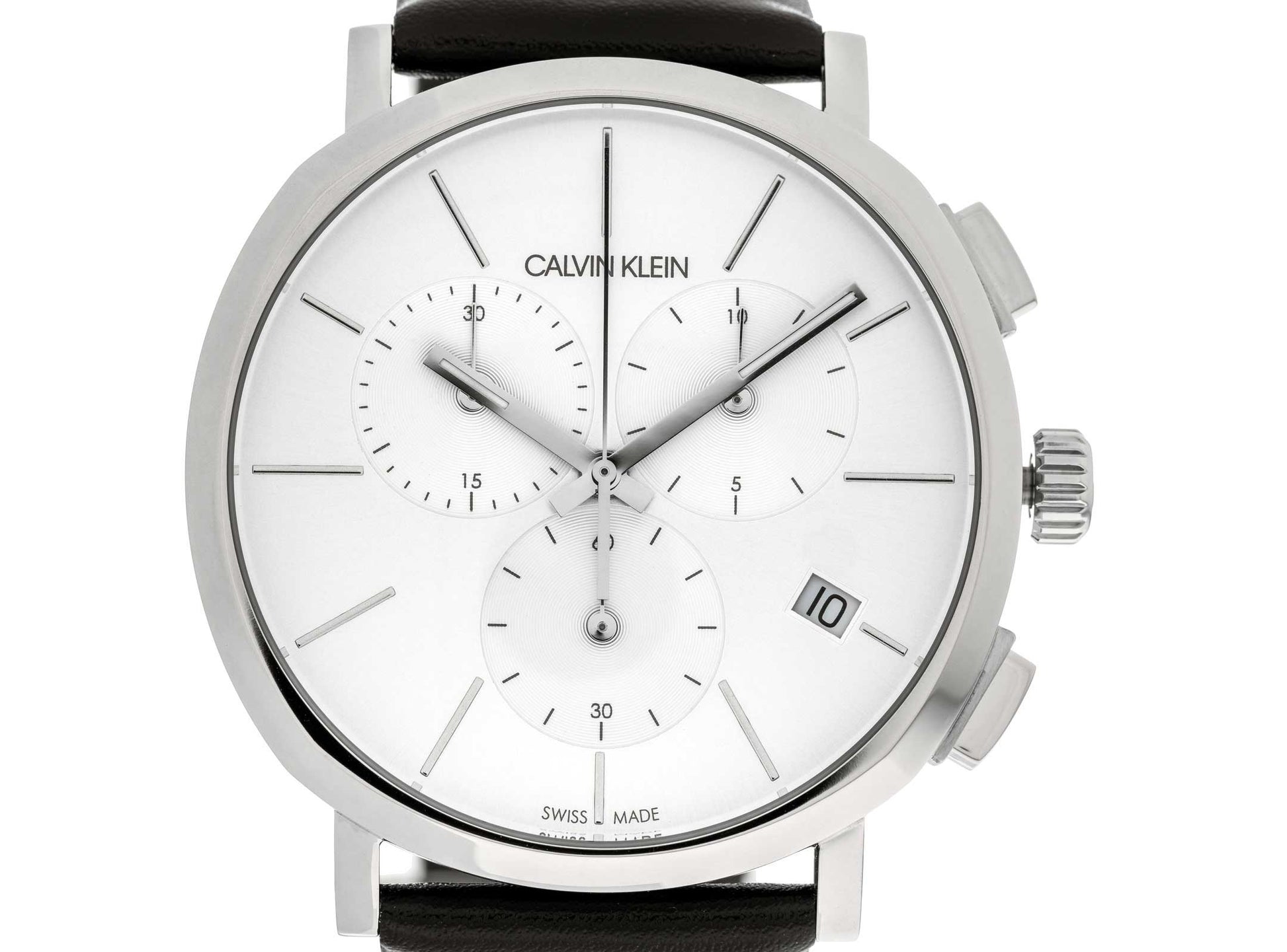 Calvin Klein Posh Silver Dial Black Leather Strap Watch for Men - K8Q371C6