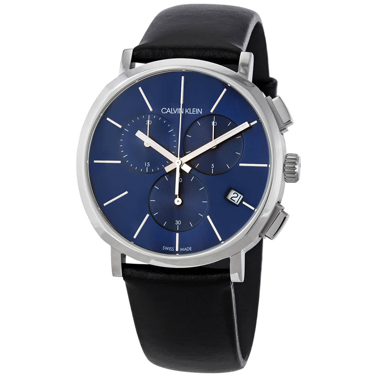 Calvin Klein Chronograph Blue Dial Black Leather Strap Watch for Men - K8Q371CN