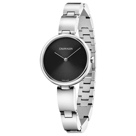 Calvin Klein Wavy Black Dial Silver Steel Strap Watch for Women - K9U23141