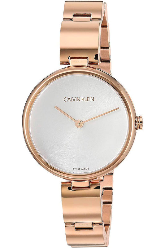 Calvin Klein Wavy White Dial Rose Gold Steel Strap Watch for Women - K9U23646