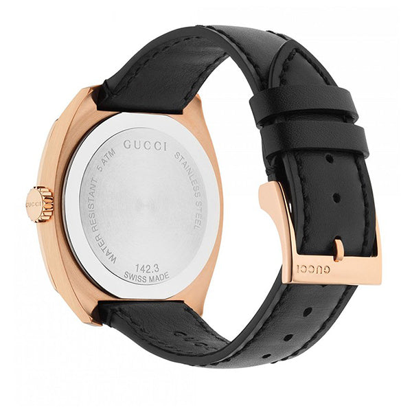 Gucci Black Leather Strap Black Dial Gold Tone Quartz Watch For Women - YA142407