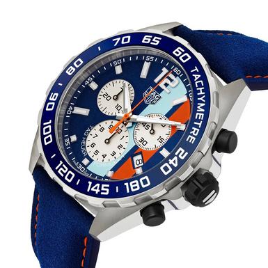 Tag Heuer Formula 1 Gulf Edition Blue Dial Blue Leather Strap Watch for Men - CAZ101N.FC8243