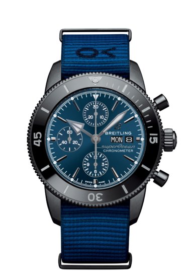 Breitling Superocean Heritage Chronograph 44 Outerknown Blue Dial Blue NATO Strap Watch for Men - M133132A1C1W1