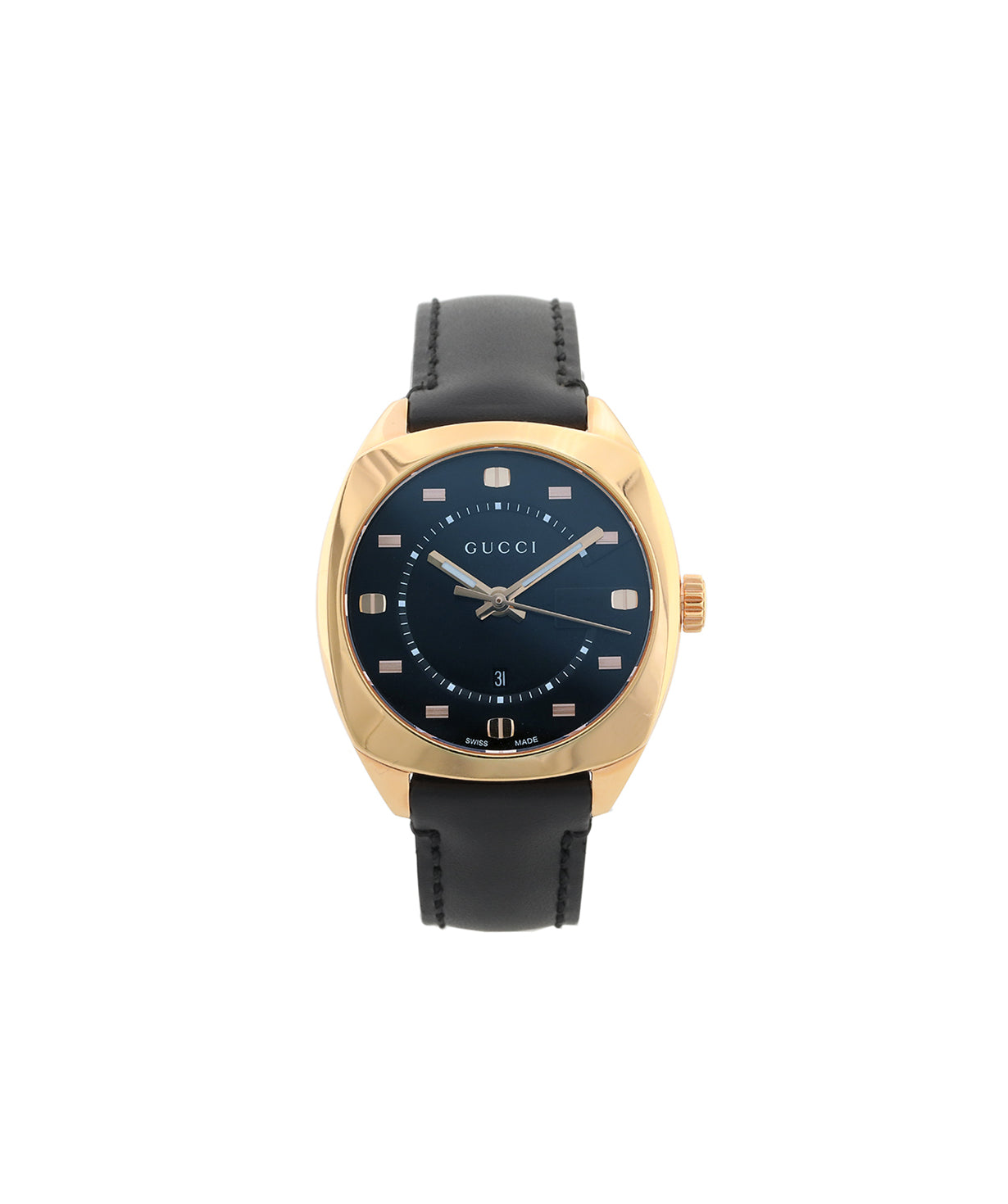 Gucci Black Leather Strap Black Dial Gold Tone Quartz Watch For Women - YA142407