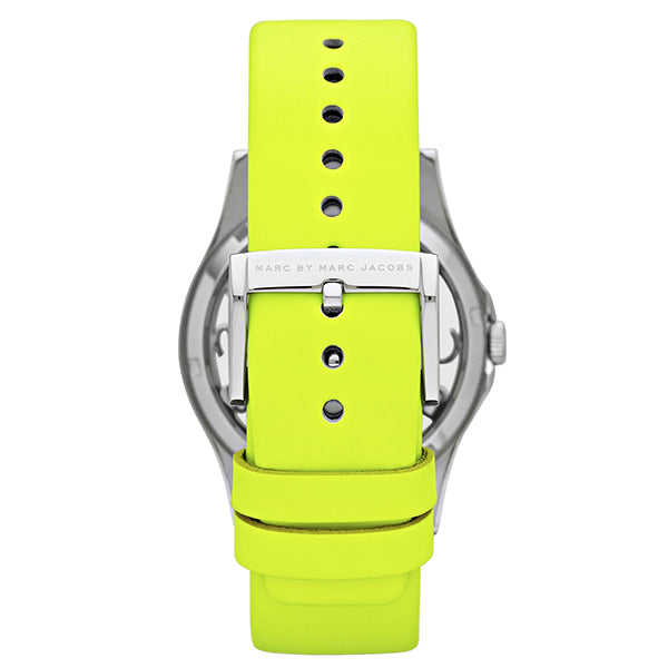 Marc Jacobs Henry Skeleton Neon Yellow Dial Leather Strap Watch for Women - MBM1242