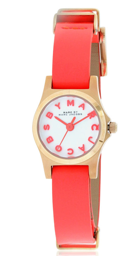 Marc Jacobs Henry Dinky White Dial Orange Leather Strap Watch for Women - MBM1236