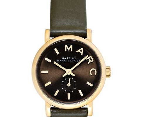 Marc Jacobs Baker Olive Dial Olive Leather Strap Watch for Women - MBM1330