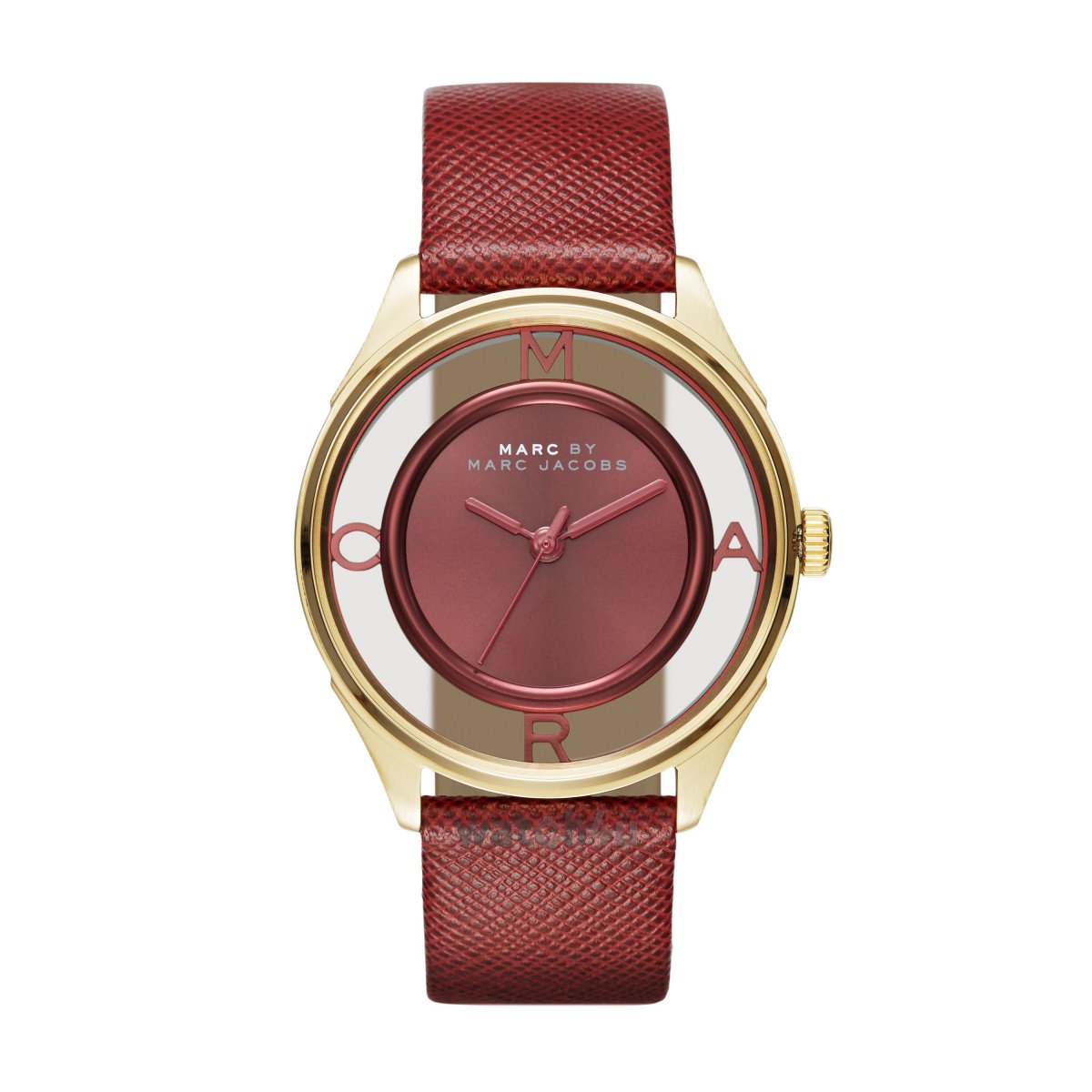 Marc Jacobs Tether Red Transparent Red Leather Strap Watch for Women - MBM1377