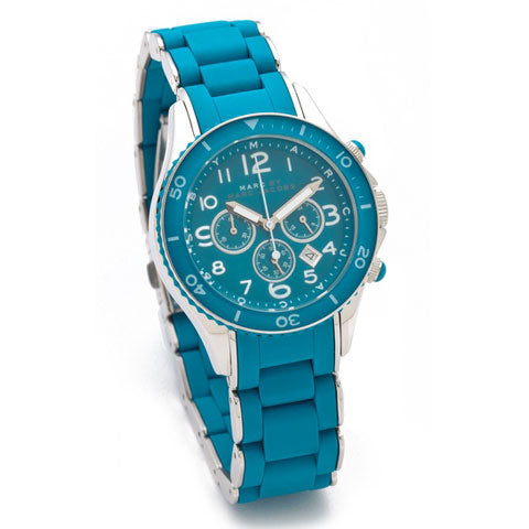 Marc Jacobs Rock Chronograph Blue Dial Blue Silicone Steel Strap Watch for Women - MBM2575