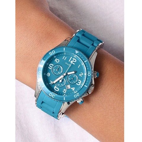 Marc Jacobs Rock Chronograph Blue Dial Blue Silicone Steel Strap Watch for Women - MBM2575