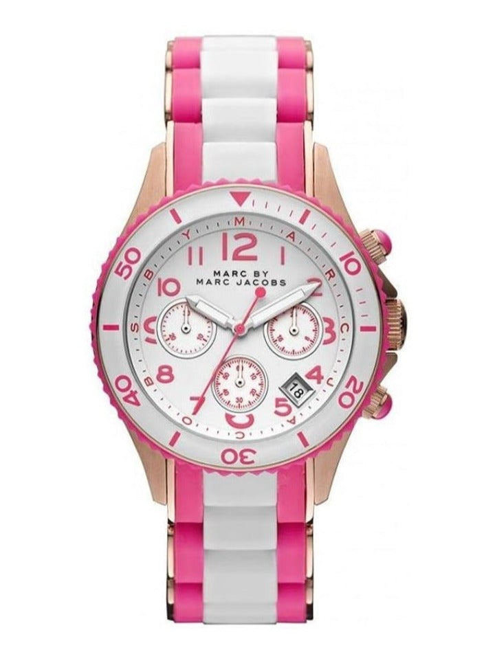 Marc Jacobs Rock Chrono White Dial Two Tone Rubber Strap Watch for Women - MBM2593