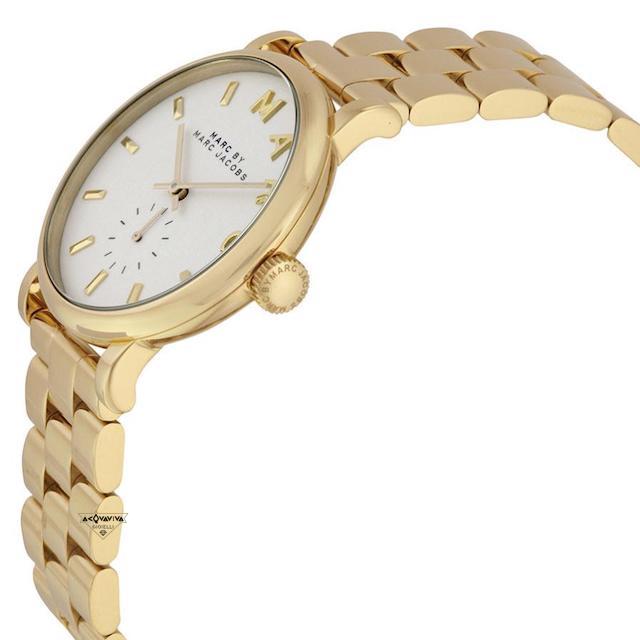 Marc Jacobs Baker White Dial Gold Stainless Steel Strap Watch for Women - MBM3243