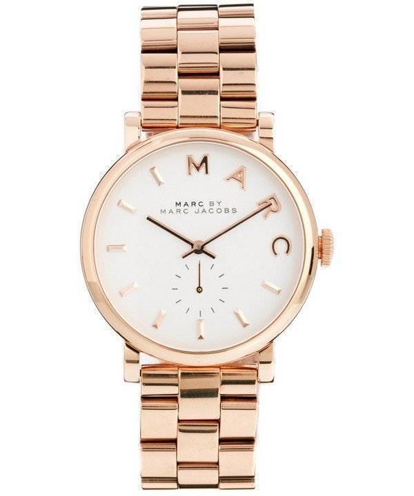 Marc Jacobs Baker White Dial Rose Gold Stainless Steel Strap Watch for Women - MBM3244