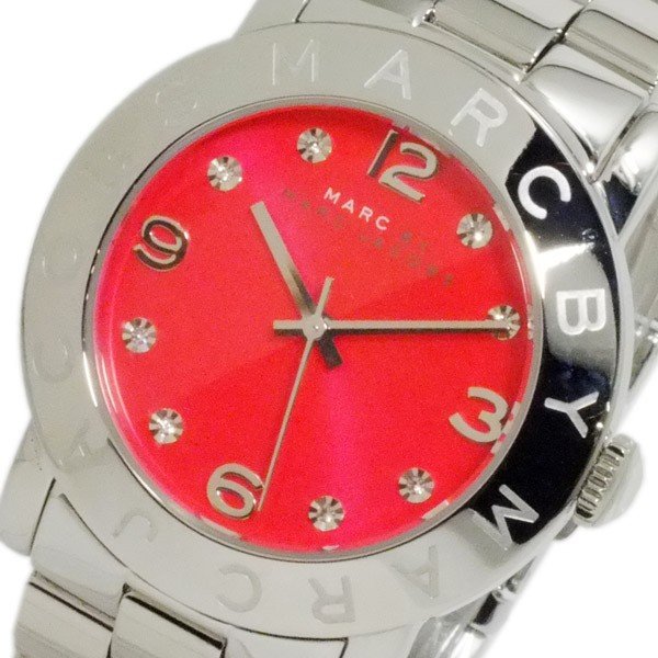 Marc Jacobs Marc Amy Red Dial Silver Stainless Steel Strap Watch for Women - MBM3302