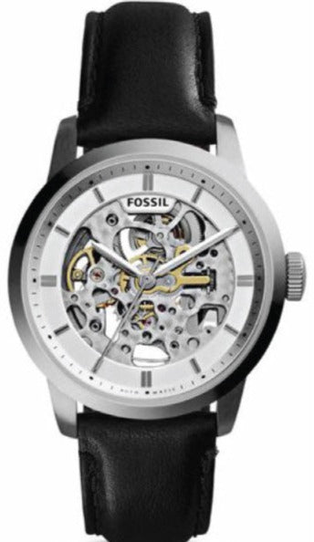 Fossil Townsman Skeleton Automatic White Dial Black Leather Strap Watch for Men - ME3085