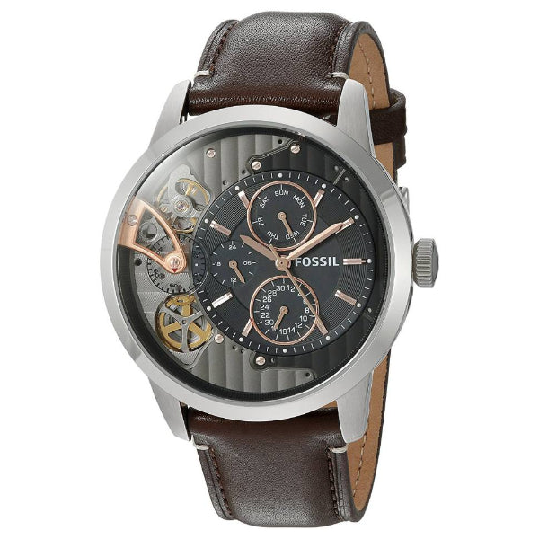 Fossil Townsman Automatic Black Dial Brown Leather Strap Watch for Men -  ME1163